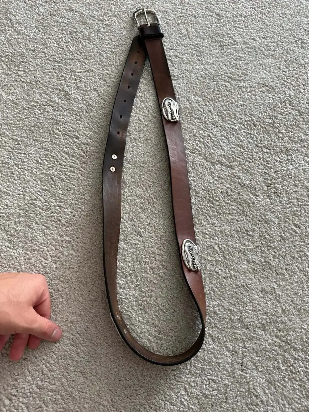 Vintage Brown Leather Western Belt with Silver Alligator Conchos Size 40